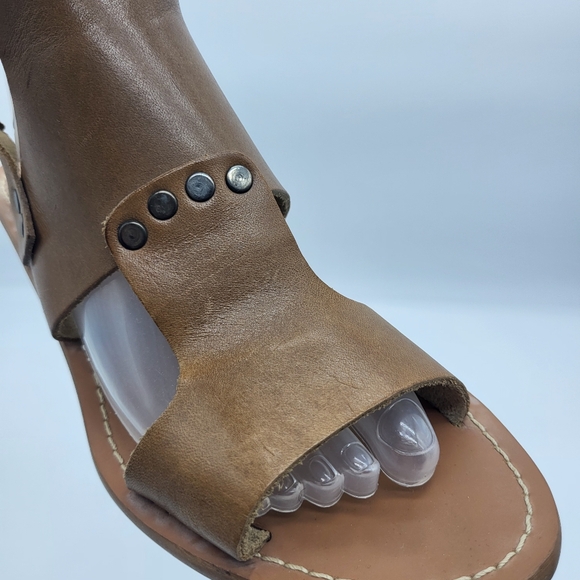 Barbara Barbieri tan leather block heel open toe sling back sandals Sz 37 - Picture 5 of 15